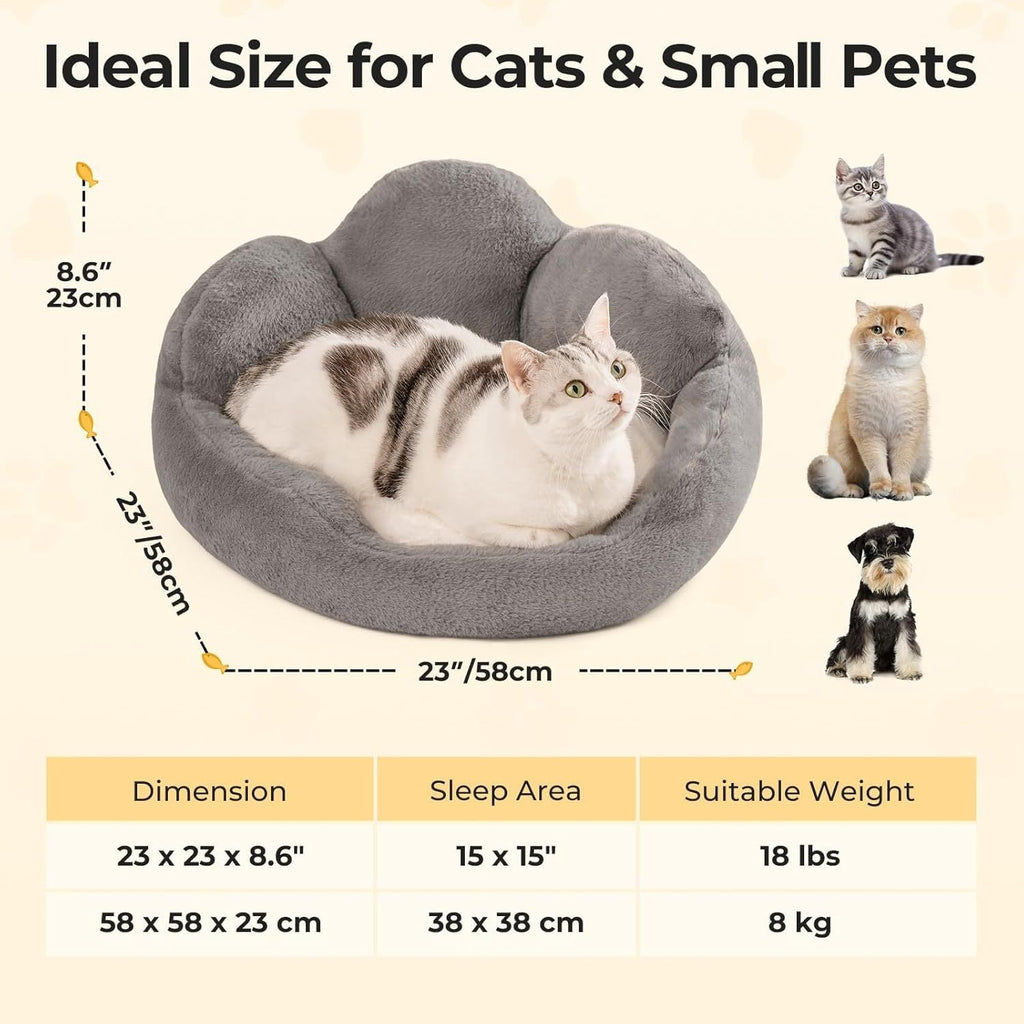 Ultra-Soft Flower Cat Bed – 360° Support Donut Cushion with Faux Rabbit Fur & Non-Slip Base