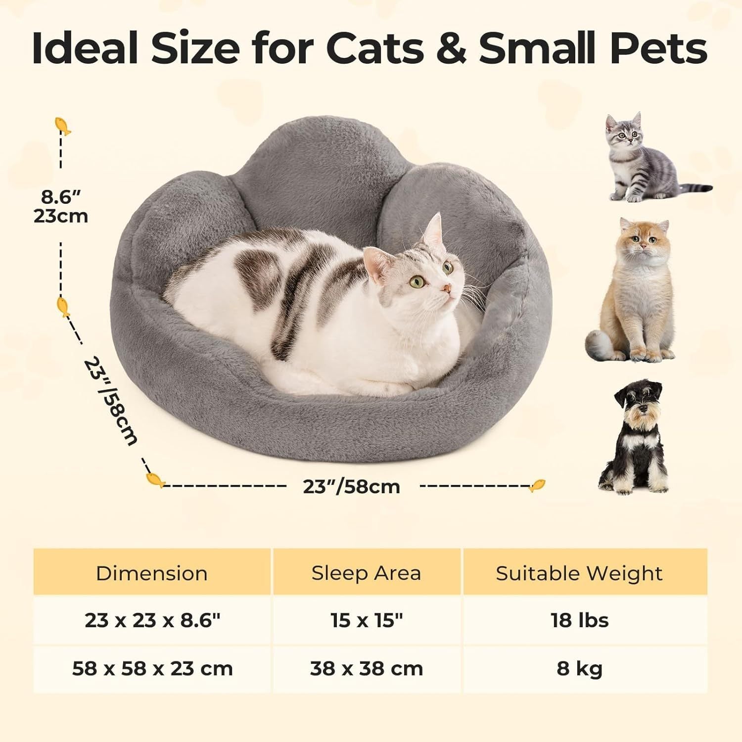 Ultra-Soft Flower Cat Bed – 360° Support Donut Cushion with Faux Rabbit Fur & Non-Slip Base