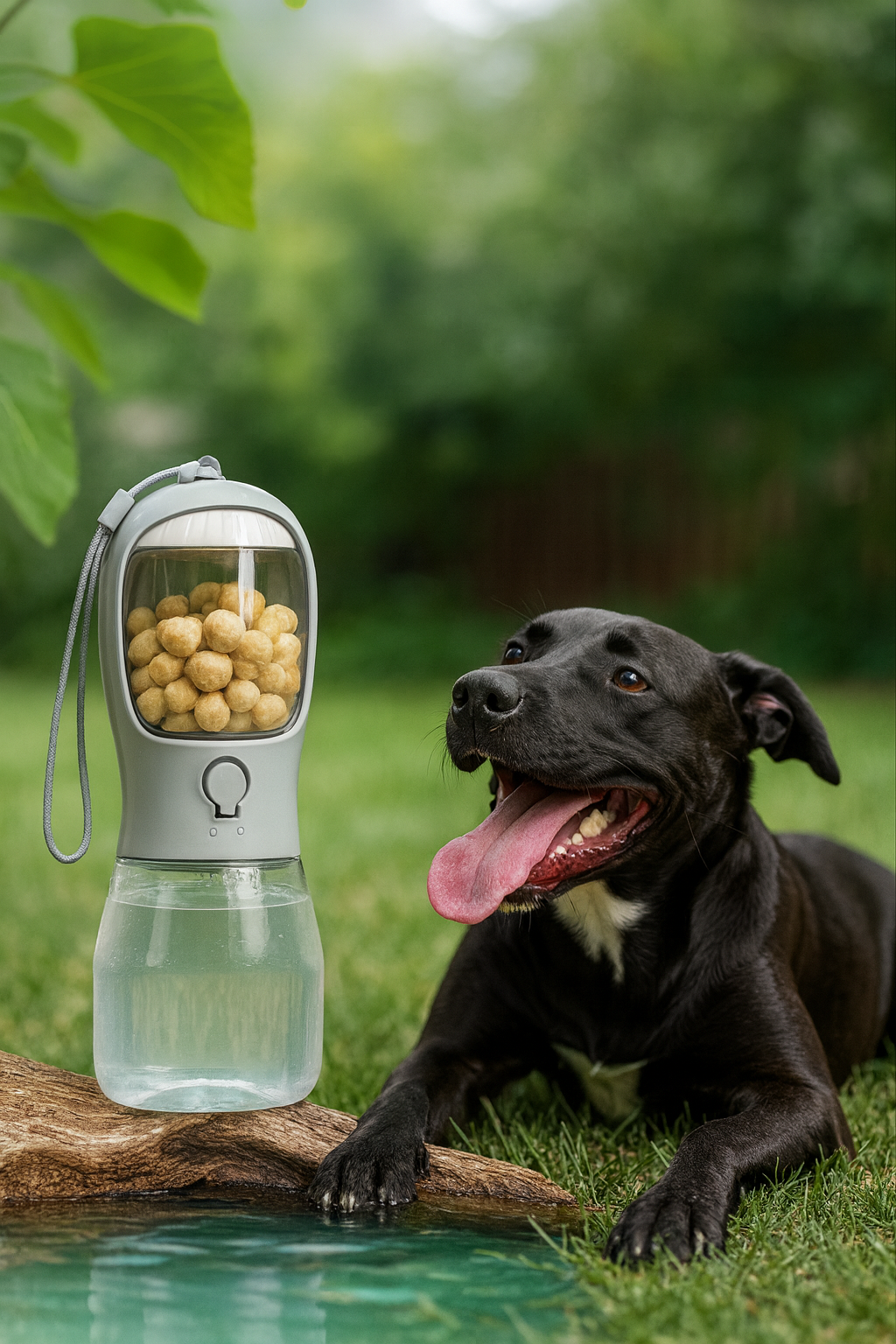 Travel Dog Water Bottle 3-in-1 – Water Dispenser, Snack Holder & Waste Bag Storage
