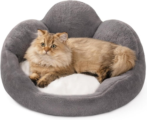 Ultra-Soft Flower Cat Bed – 360° Support Donut Cushion with Faux Rabbit Fur & Non-Slip Base